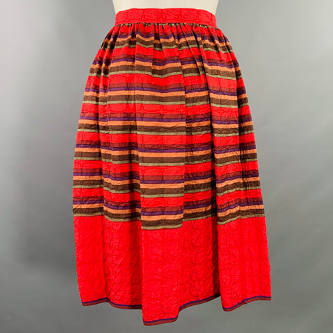 GEOFFREY BEENE Size XS Red Multi Color Stripe Wrinkled Skirt