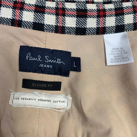 PAUL SMITH JEANS Size L Cream Red Black Plaid Cotton Long Sleeve Shirt