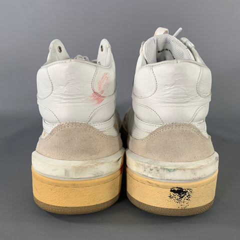 LANVIN Size 10 White Multi-Color Splattered Leather High Top Sneakers