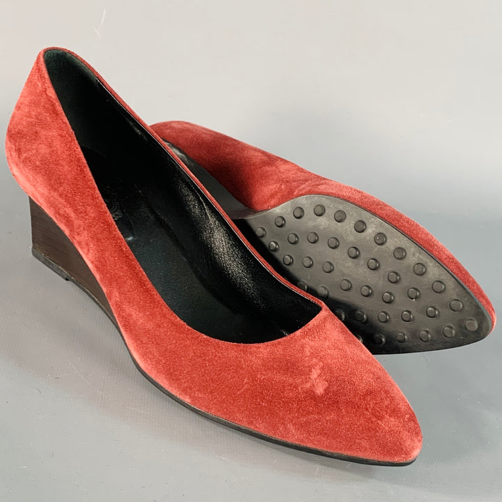 TOD'S Size 10 Burgundy Suede Wedge Pointed Toe Pumps