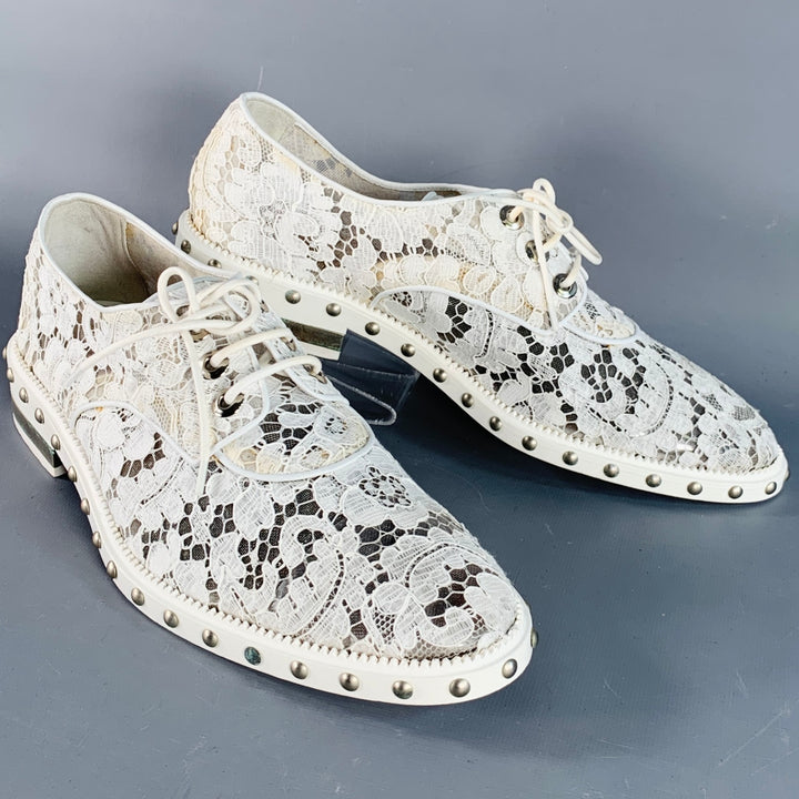 GIVENCHY Size 10 White Leather Lace Studded Derby Shoes