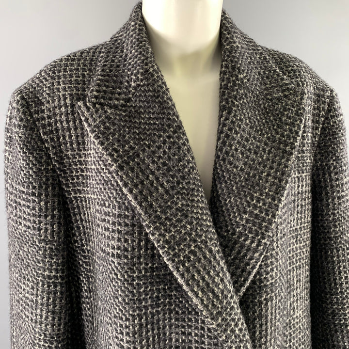 THE ROW Size XL Grey Black Wool Silk Blend Coat