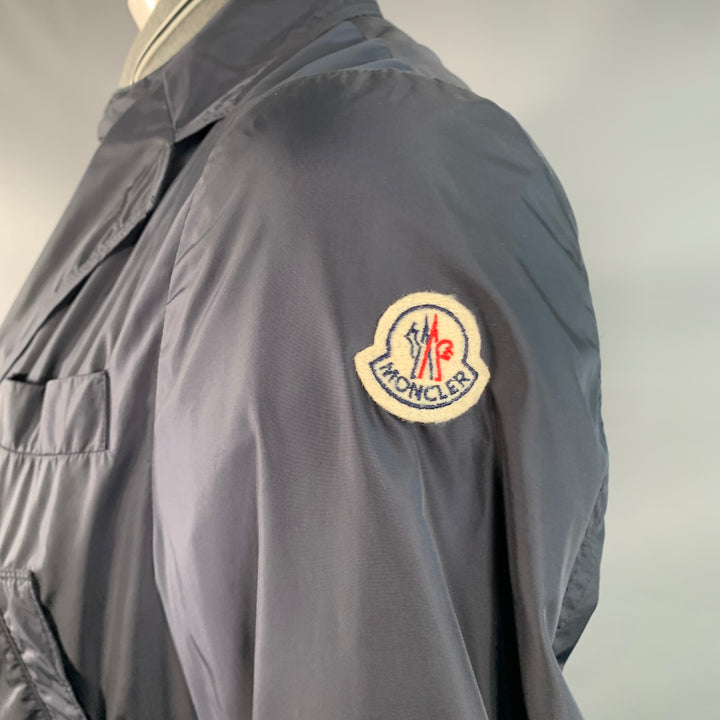 MONCLER Size L Millet Navy Grey Polyamide Layered Notch Lapel Jacket