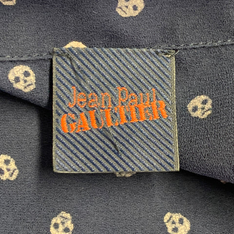JEAN PAUL GAULTIER Size 6 Navy Grey Polyester Skulls Shirt Dress
