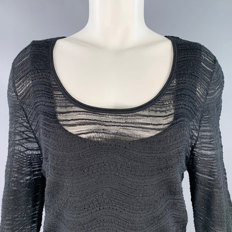 ESCADA Taille M Pull en mélange de laine noire à rayures texturées et col rond