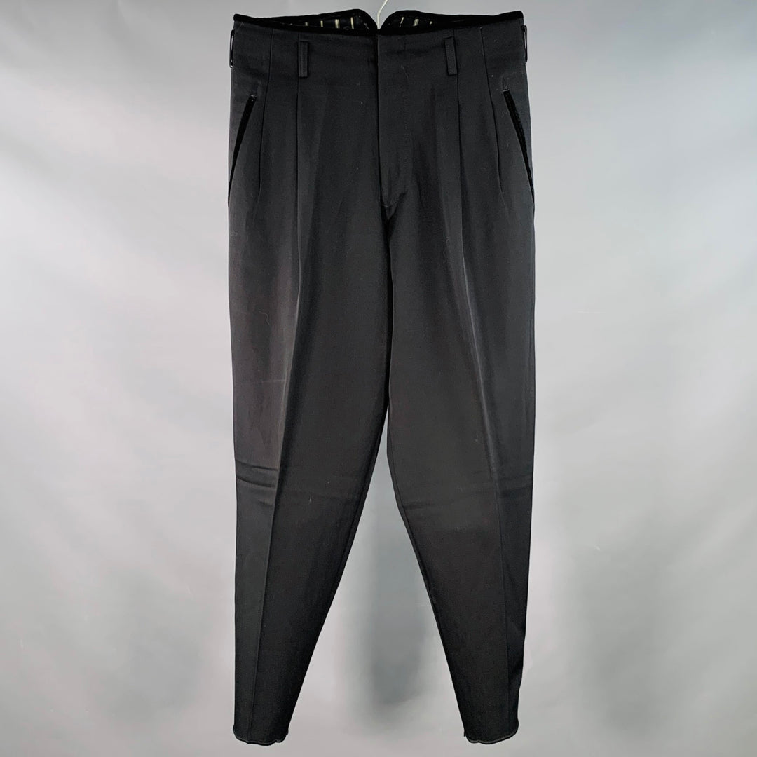 MATSUDA Vintage Size S Black Contrast Trim Wool High Waisted Tapered Dress Pants