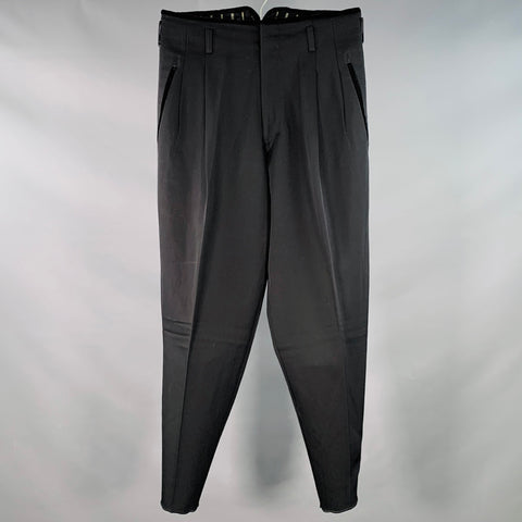 MATSUDA Vintage Size S Black Contrast Trim Wool High Waisted Tapered Dress Pants