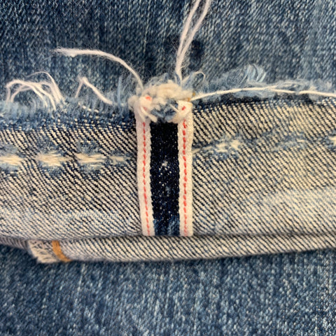 LEVI STRAUSS Size 32 Blue Red Distressed Selvedge Denim Jeans