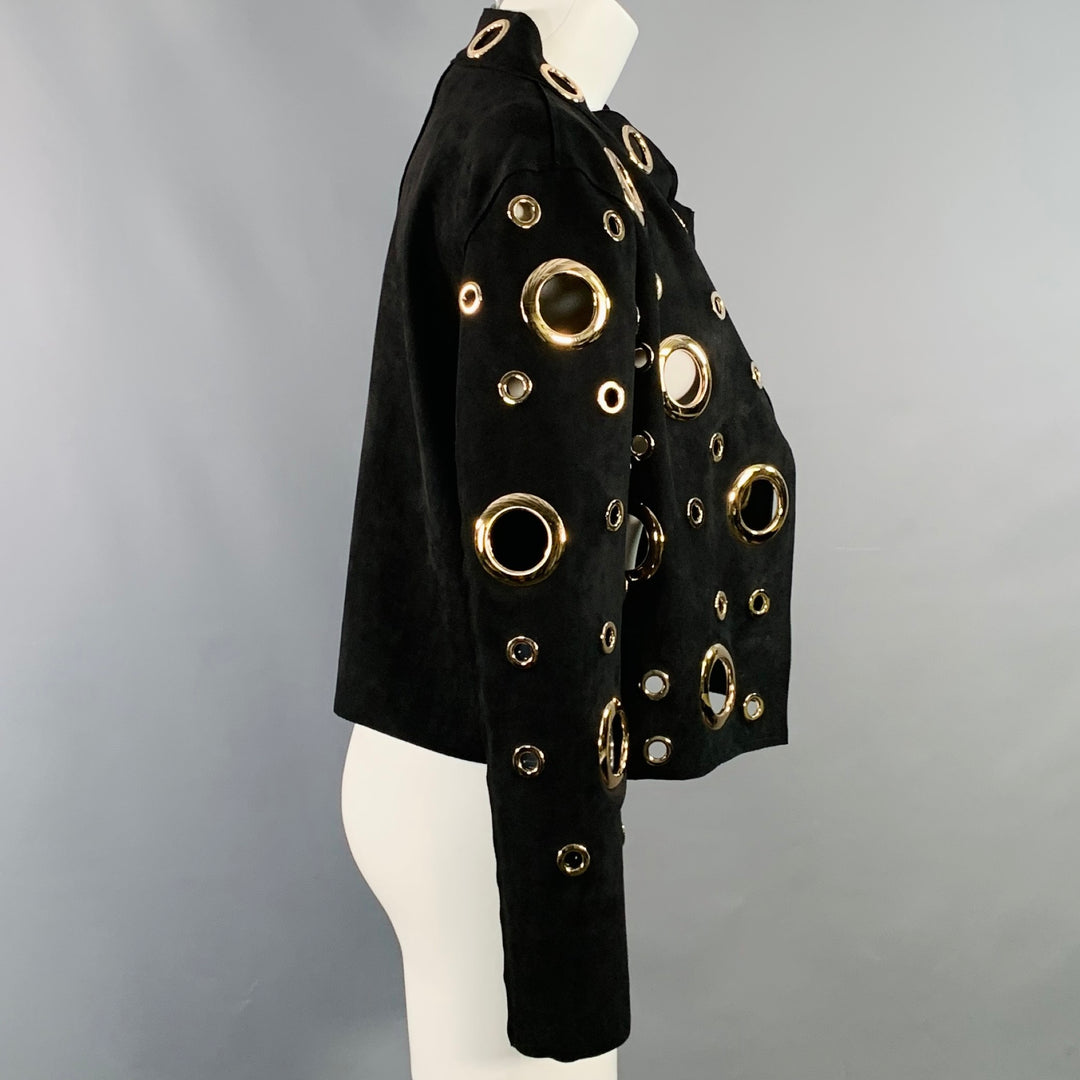 ALBERTO MAKALI Size M Black Gold Faux Suede Grommets Jacket