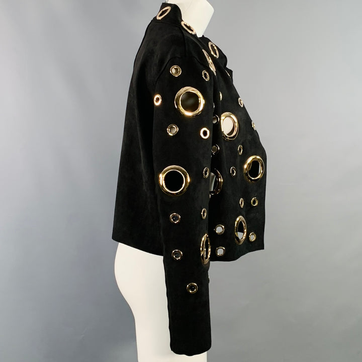 ALBERTO MAKALI Size M Black Gold Faux Suede Grommets Jacket