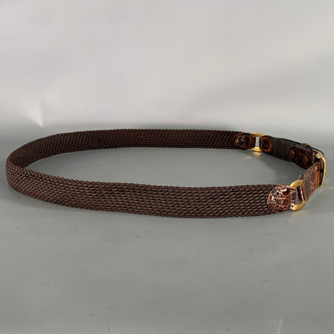 VINTAGE Brown Gold Woven Crocodile Belt