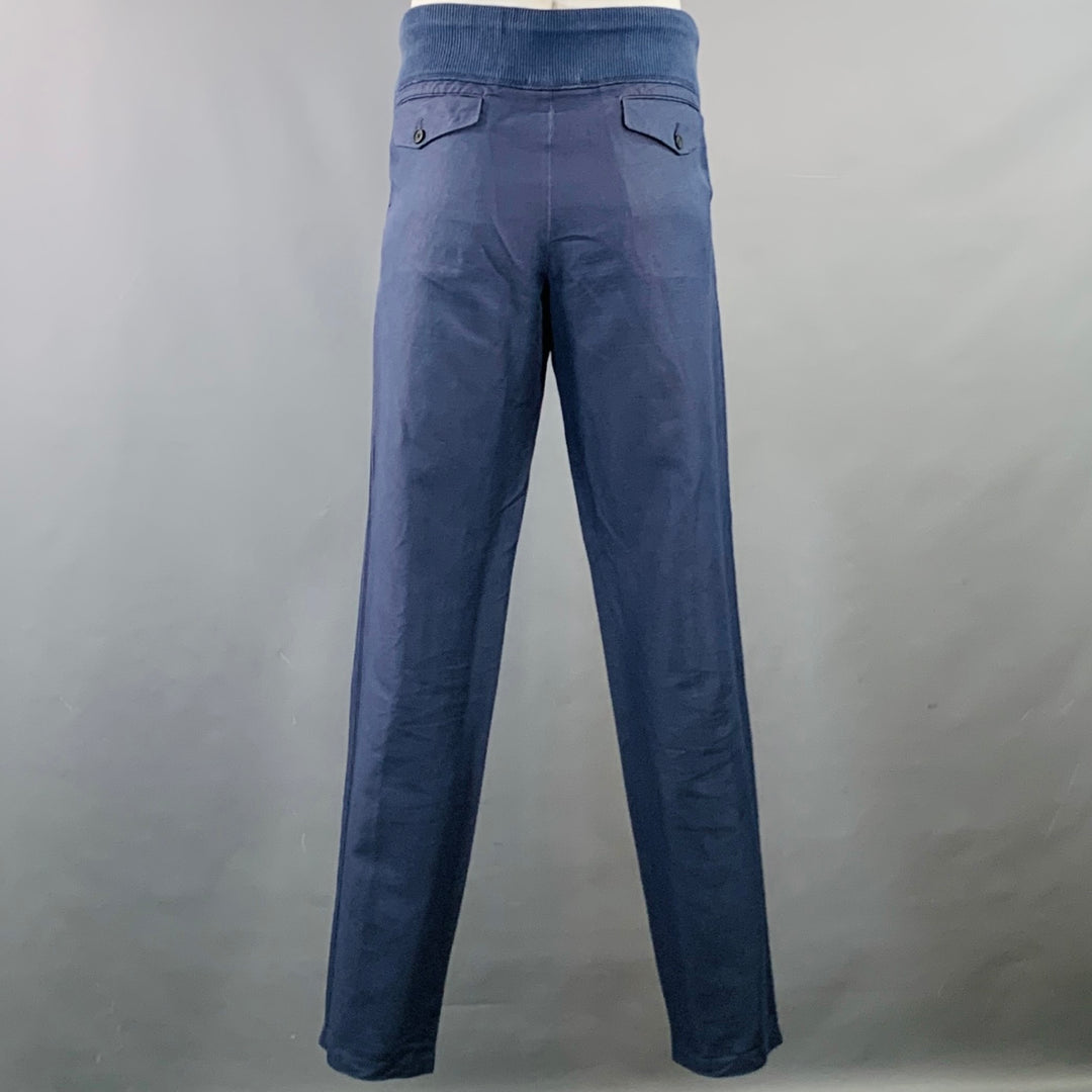 ADAM KIMMEL Size XL Blue Cotton Linen Notch Lapel Suit