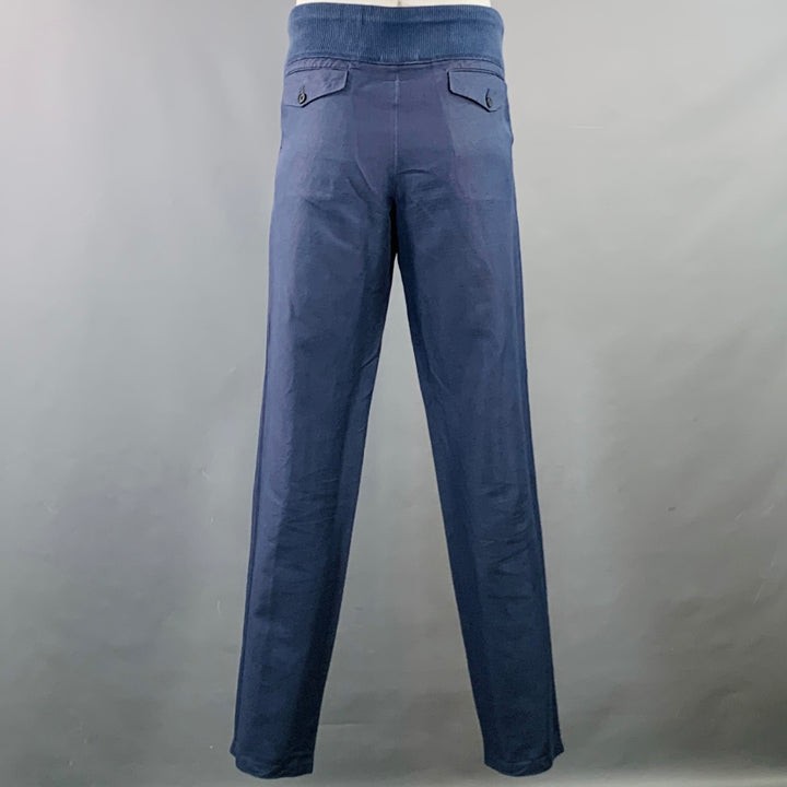 ADAM KIMMEL Size XL Blue Cotton Linen Notch Lapel Suit