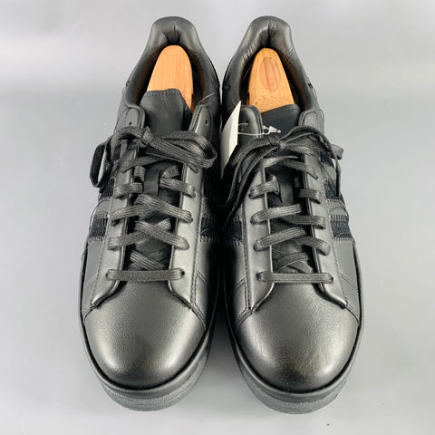Y-3 Size 11 Hicho Black Leather Lace-Up Sneakers