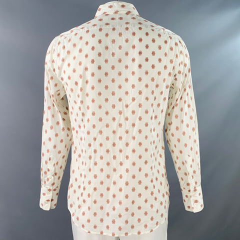 JOHN VARVATOS Size L White Rust Abstract Floral Cotton Long Sleeve Shirt