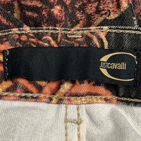 JUST CAVALLI Size 27 Grey Pink Gold Cotton Blend Abstract Tassels Jeans