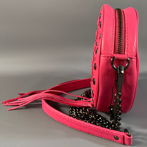 REBECCA MINKOFF Pink Gunmetal Studded Leather Cross Body Bag