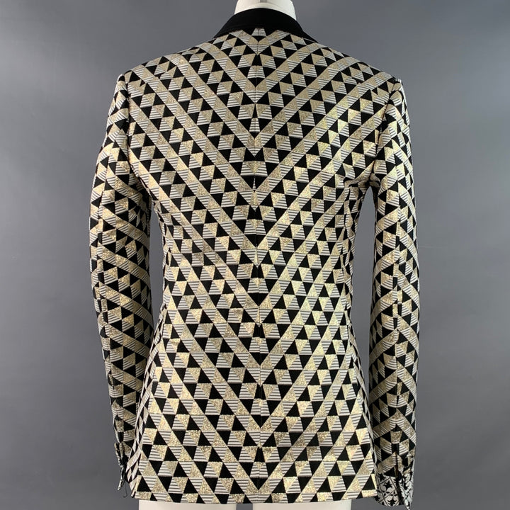 HAIDER ACKERMANN Size 34 Black White Gold Textured Geometric Tuxedo Sport Coat
