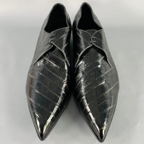 JIMMY CHOO Size 10 Black Diagonal Stripe Leather Pointed Toe Lace-Up Shoes