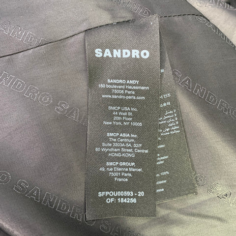 SANDRO Size S Black Polyester Textured Faux Fur Notch Lapel Coat