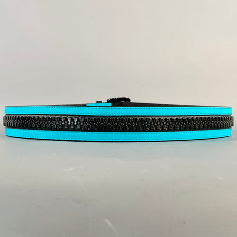 BURBERRY Size 38 Turquoise Leather Zipper Belt