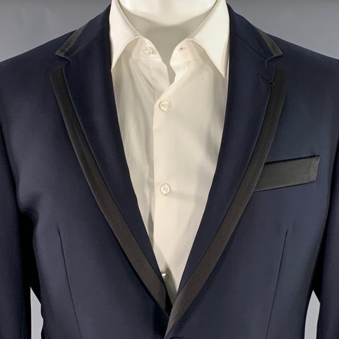 INDOCHINO Size 38 Navy Black Contrast Trim Wool Cashmere Tuxedo