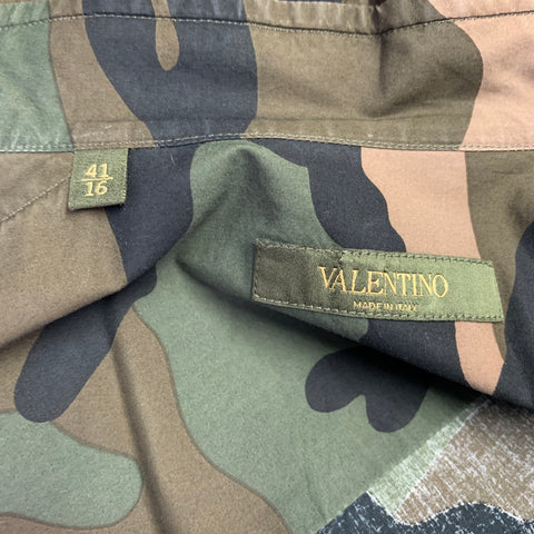 VALENTINO Size M Green Olive Blue Camouflage Cotton One Pocket Track Stripe Long Sleeve Shirt