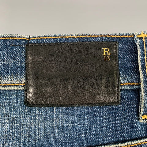 R13 Size 31 Skate Blue Cotton Blend Straight Distressed Jeans
