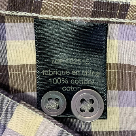 JOHN VARVATOS STAR USA Size L Beige Brown Purple Plaid Long Sleeve Shirt