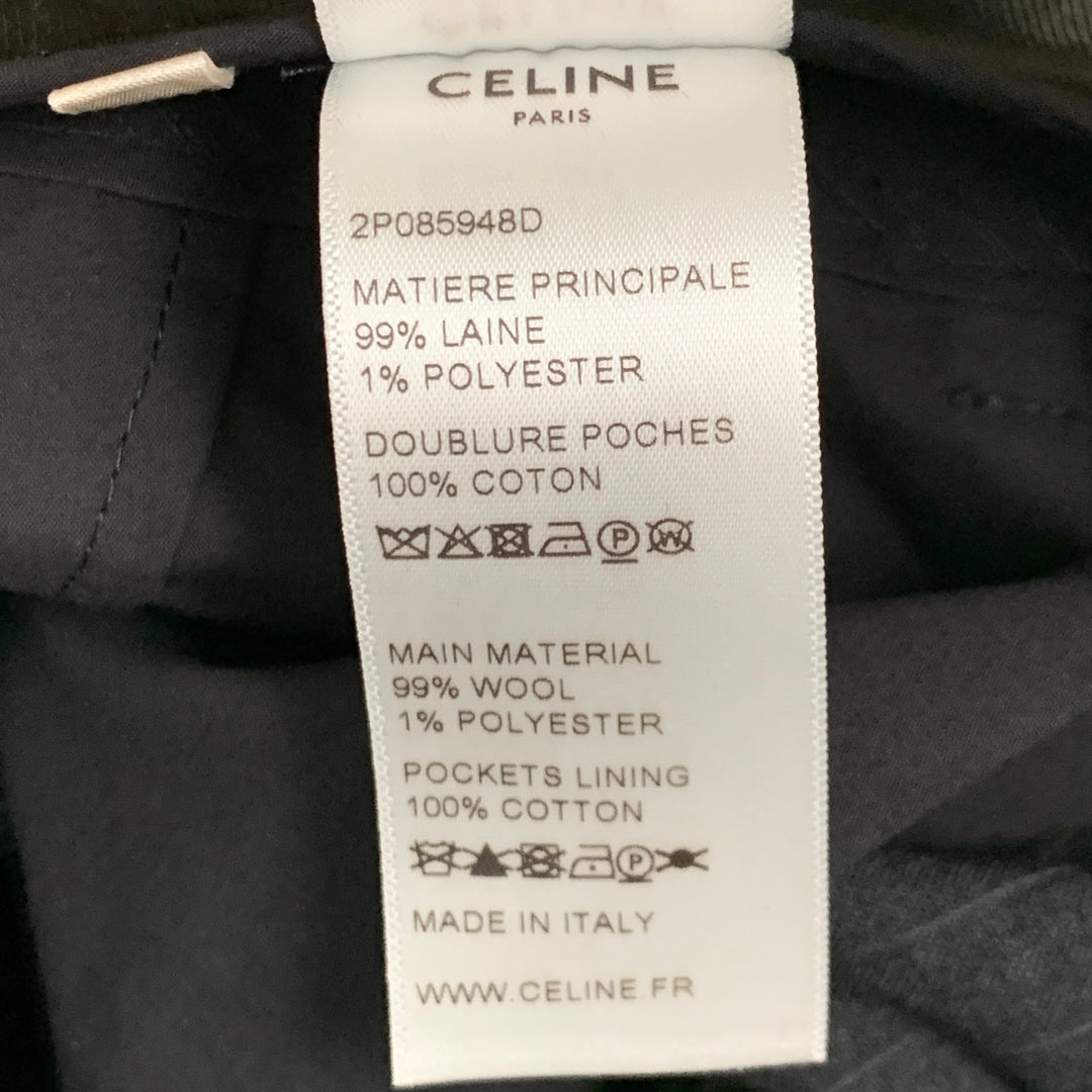 CELINE Size 44 Regular Grey Charcoal Stripe Wool Polyester Suit