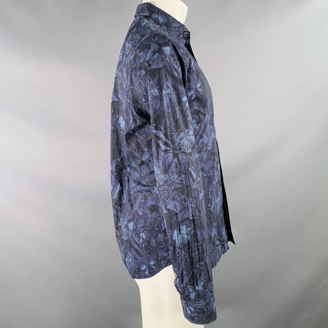 VALENTINO Size M Navy Blue Black Butterfly Cotton Button Up Long Sleeve Shirt