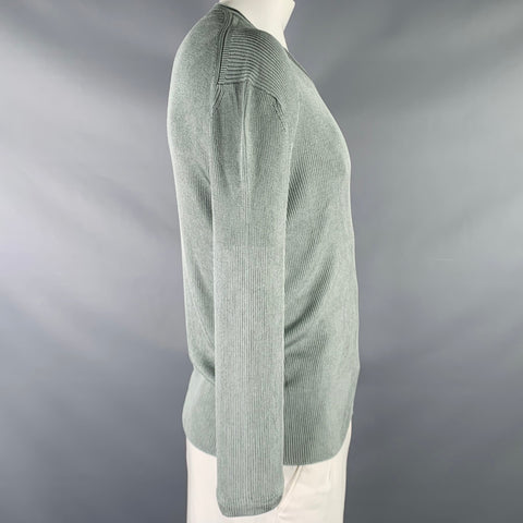 TOM FORD Size XL Green Grey Rib Knit Silk V-Neck Pullover