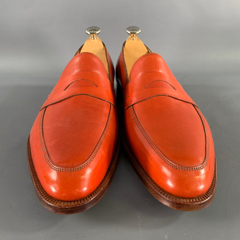 JOHN LOBB Size 9 Orange Red Leather Penny Loafers