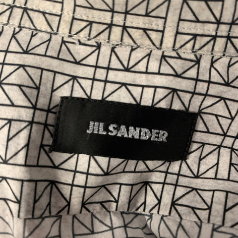 JIL SANDER Size S Grey Black Geometric Pointed Collar Long Sleeve Shirt