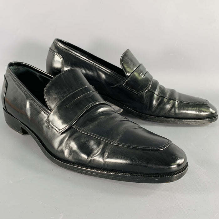 SALVATORE FERRAGAMO Size 10.5 Black Leather Penny Loafers