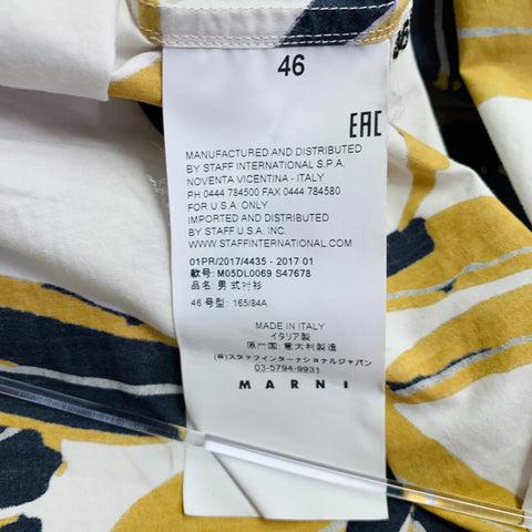 MARNI Taille XS Chemise manches courtes en coton à boutonnage avec motif feuilles blanches, kaki et noires