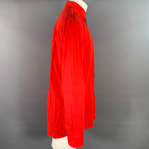 BALENCIAGA Size S Red Monogram Lyocell Button Down Long Sleeve Shirt
