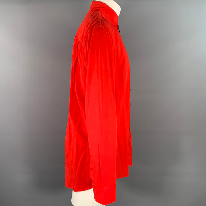 BALENCIAGA Size S Red Monogram Lyocell Button Down Long Sleeve Shirt