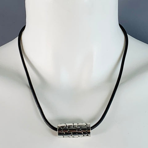 JOHN HARDY Black Gunmetal Engraved Sterling Silver Leather Cord Necklace