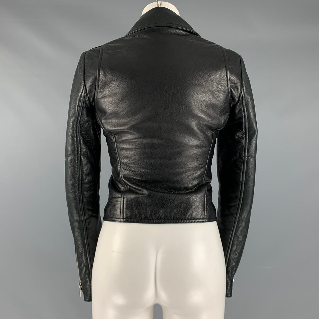 BALENCIAGA Size 4 Black Leather Lamb Skin Motorcycle Jacket
