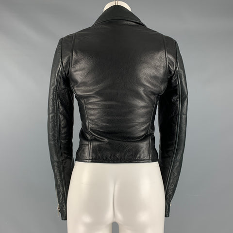 BALENCIAGA Size 4 Black Leather Lamb Skin Motorcycle Jacket