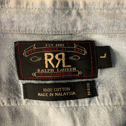 RRL by RALPH LAUREN Size L Light Blue Cotton Band Collar Long Sleeve Shirt