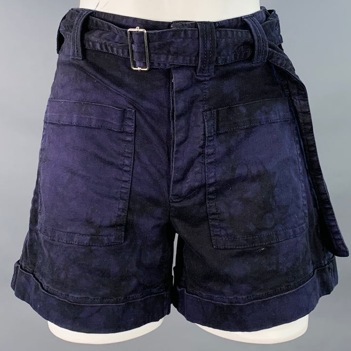 PROENZA SCHOULER Size 0 Navy Black Cotton Blend Marbled Belted Button Fly Shorts