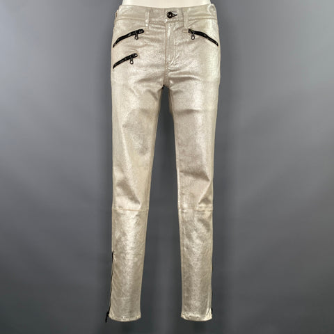 RAG & BONE Size 29 Black Silver Leather Metallic Lambskin Casual Pants