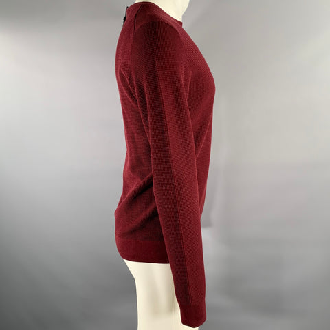 PURIFCACION GARCIA Size S Burgundy Waffle Knit Cotton Ribbed Long Sleeve Shirt