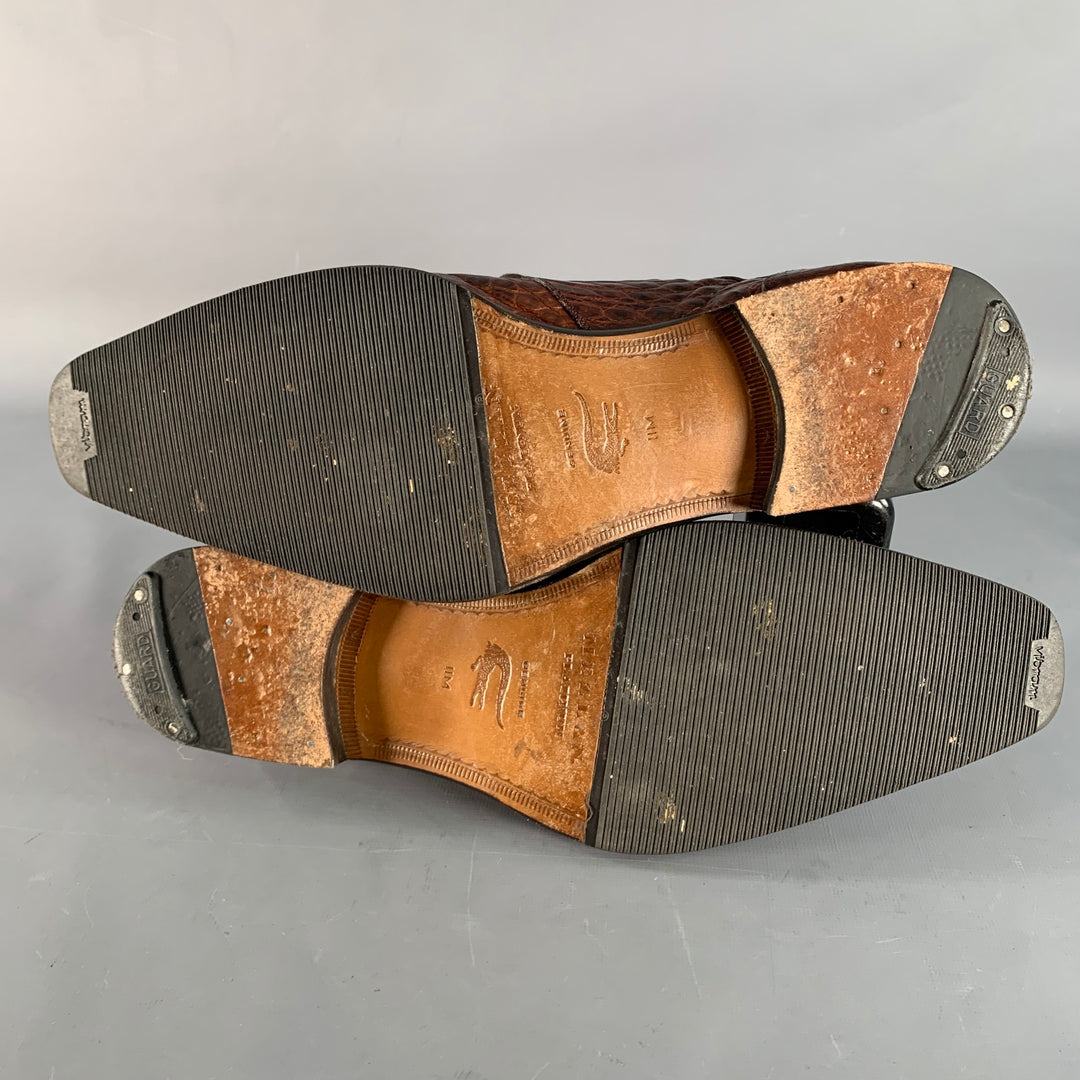 MEZLAN Size 11 Luciano Brown Alligator Leather Derby Lace-Up Shoes