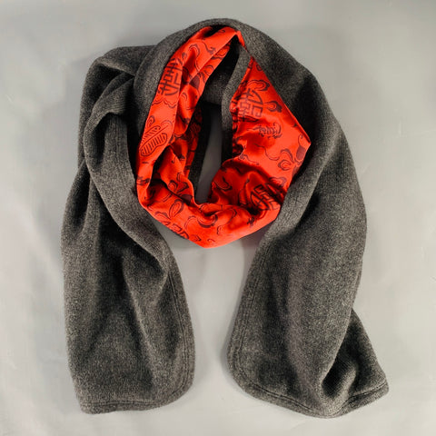 SHANGHAI TANG Grey Red Reversible Cashmere Silk Scarf