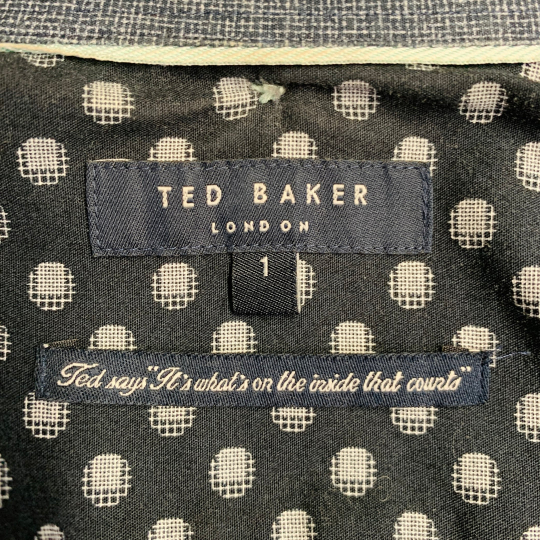 TED BAKER Size XS Calous Navy White Abstract Floral Cotton Short Sleeve Shirt