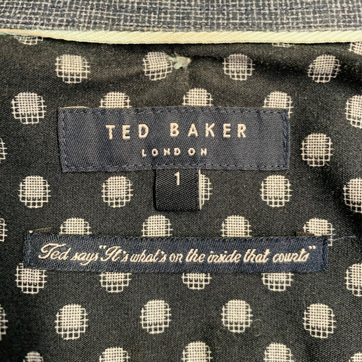 TED BAKER Size XS Calous Navy White Abstract Floral Cotton Short Sleeve Shirt