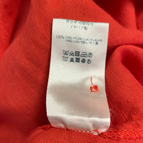 BARENA Size M Red Coral Linen Long Placket Short Sleeve Shirt